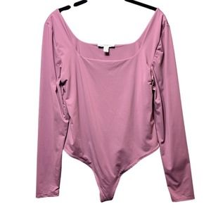 And Now This Bodysuit Square Neck‎ Long Sleeve Mauve Pink XL Top